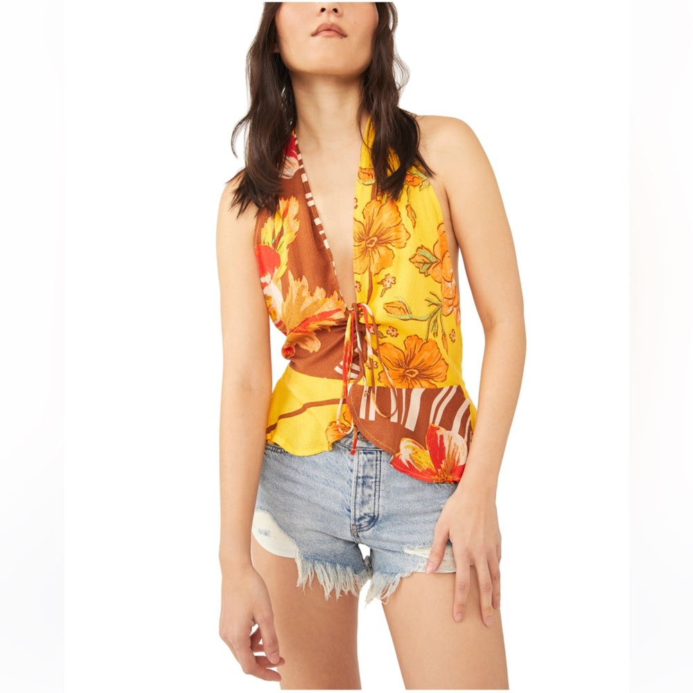 Free People Hot Tropics Tank Top Mango Combo XS